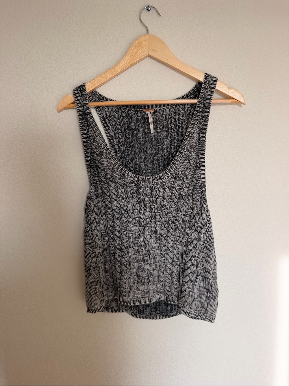 Free People Gray Cable Knit Scoop Tank